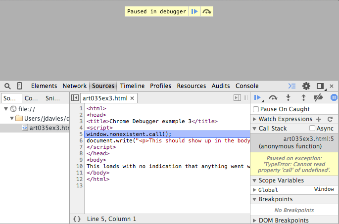 Pause on exceptions - Chrome DevTools - Dev Tips